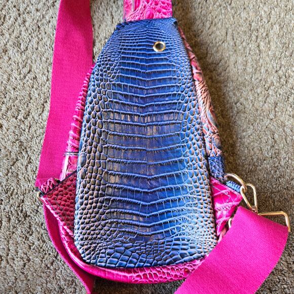 Crossbody Sling Bag Vegan Leather Rainbow Crocodile Pink Commute Travel - Picture 5 of 7